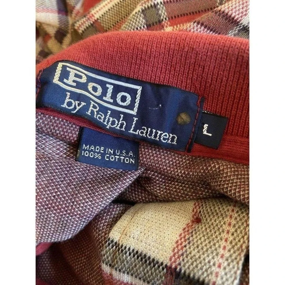 Vintage Ralph Lauren Polo Red Plaid Knit Size Lrg Golf Polo Shirt- Med. Weight